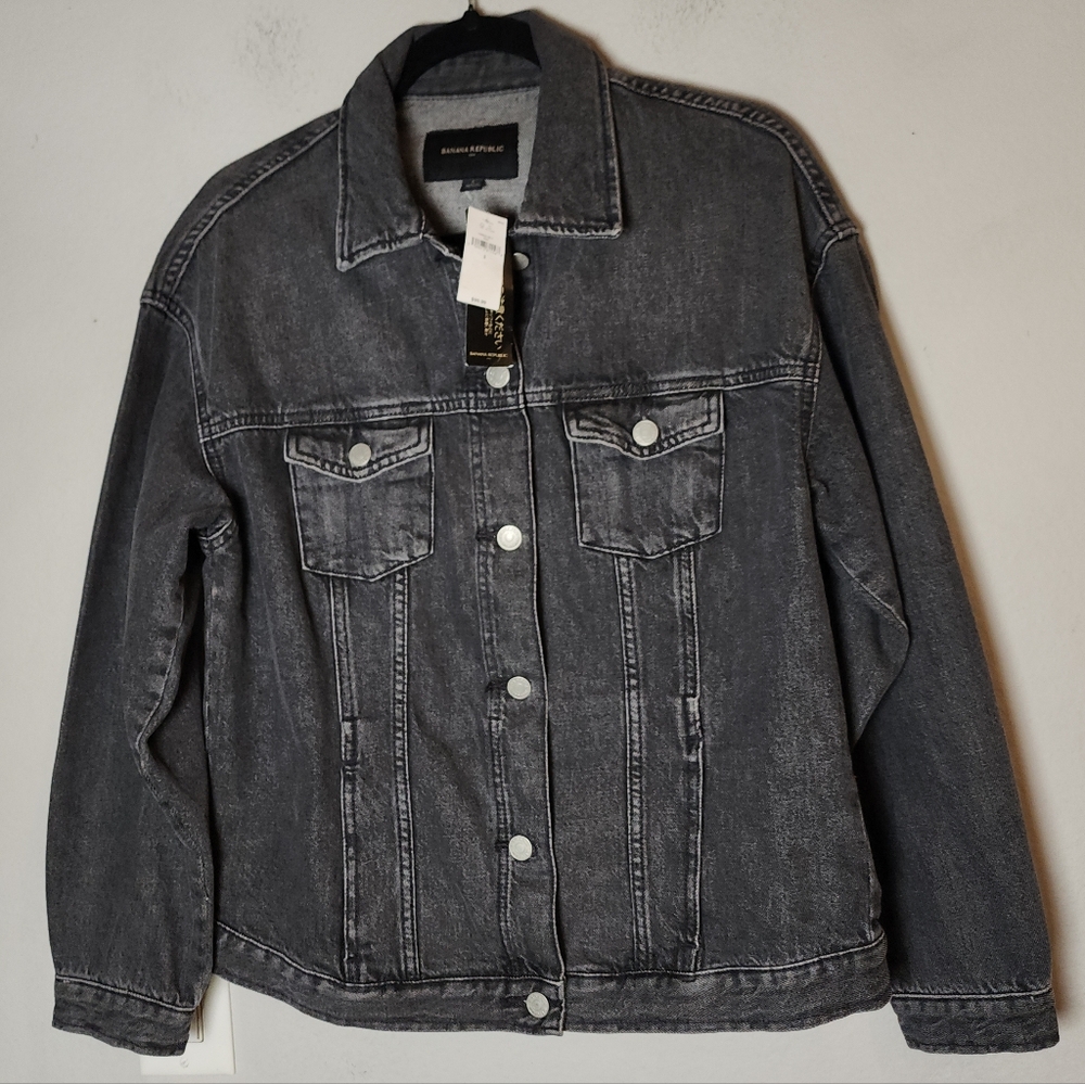 NWT Banana Republic Oversized Washed Black Denim Button Front Jacket Size Small